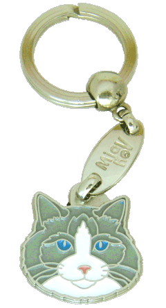 Ragdolska mačka blue bicolor <br> (obesek za ključe, Gravura vključena v ceno)